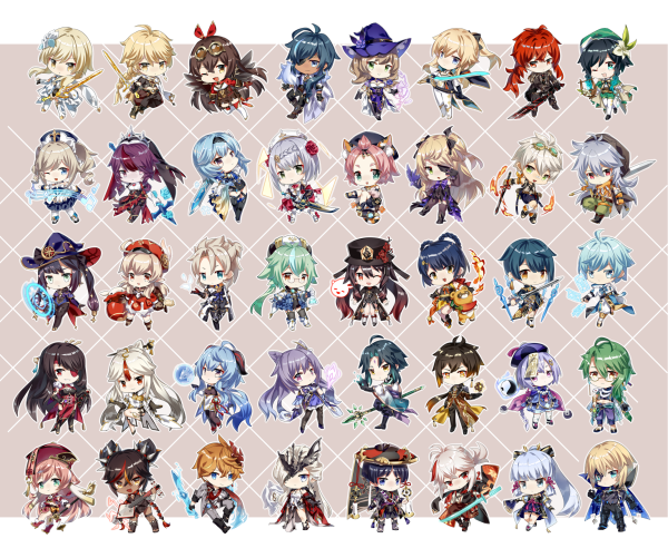 Чиби Геншин Импакт для наклеек