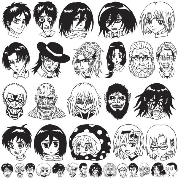 Стикеры атака титанов чб