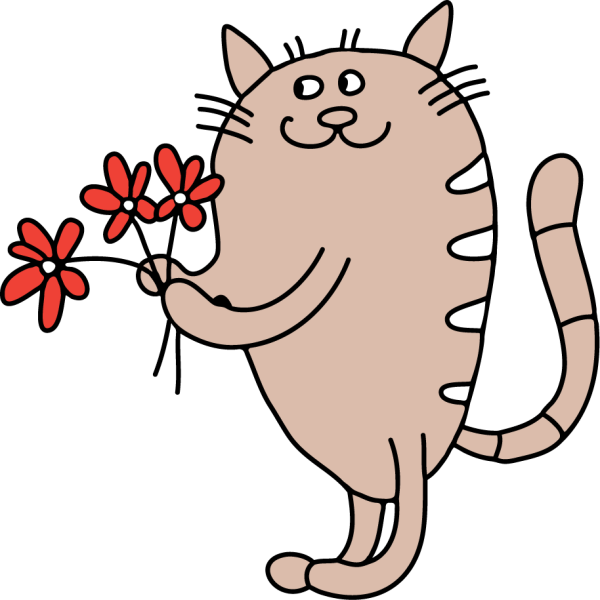 Мультяшный кот с цветами