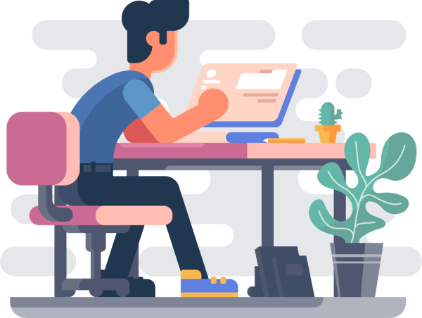 Нарисованный человек за компьютером