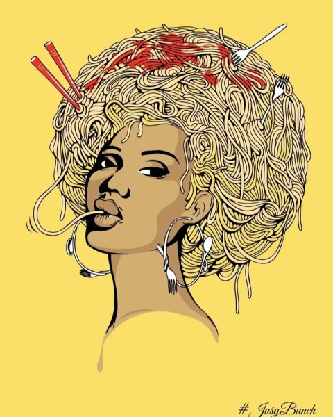 Девочка с лапшой на голове