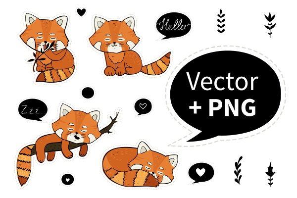 Красная Панда вектор чб