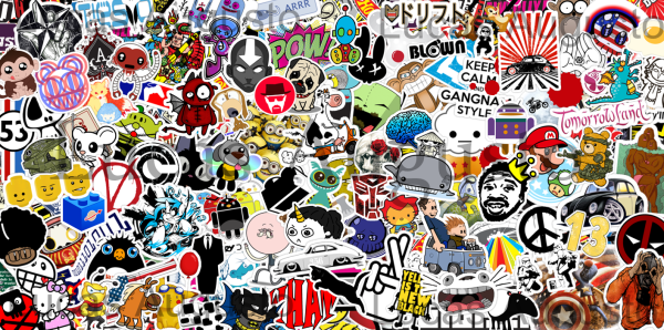 Стикербомбинг черно белый