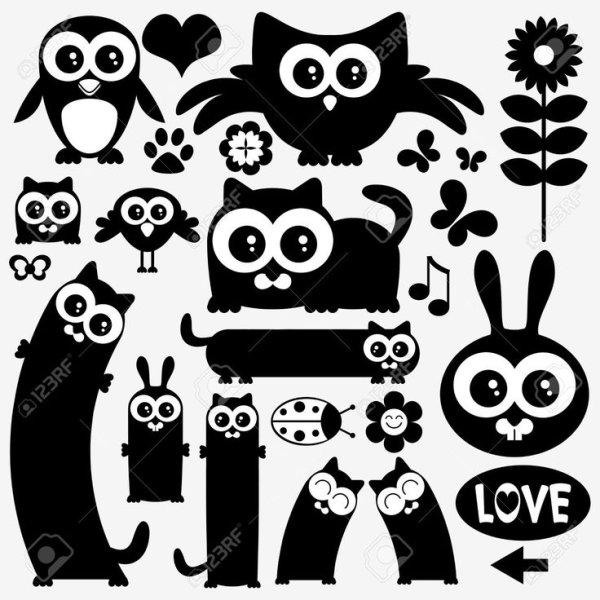 Наклейки милые большие черно белые