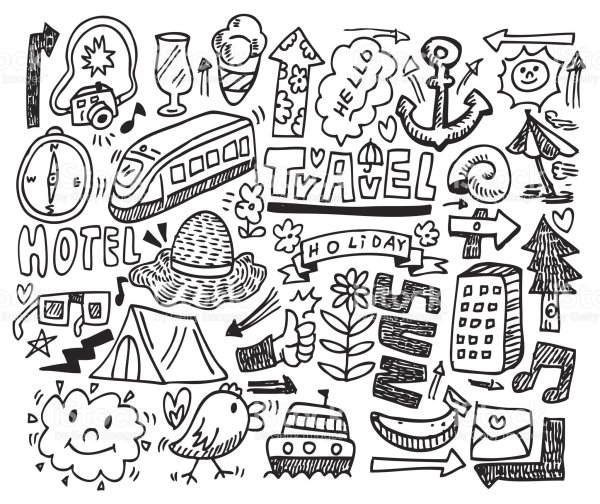 Стикеры путешествия черно белые