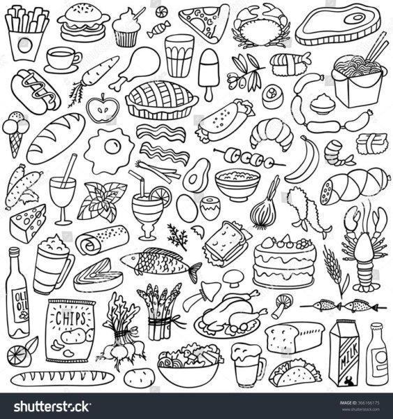 Наклейки еда черно белые