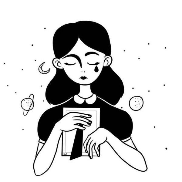 Стикеры грустные черно белые