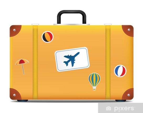 Желтый чемодан с наклейками
