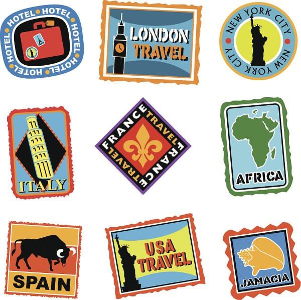 Иностранные наклейки на чемодан путешественника