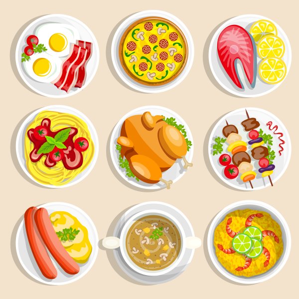 Тарелка с едой стикер