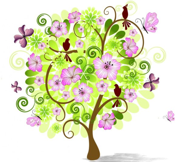 Мультяшные деревья и цветы