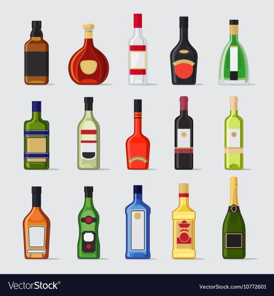 Векторные плоские бутылки алкоголь