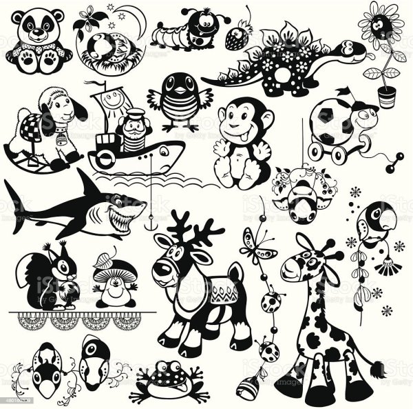 Детские наклейки черно белые