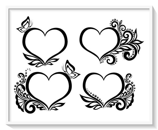 Красивое сердечко с узорами черно белое