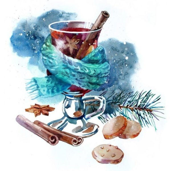 Новогодние Акварельные иллюстрации