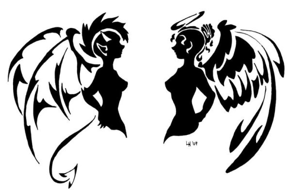 Силуэт ангела и демона