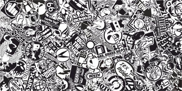 Стикербомбинг черно белый