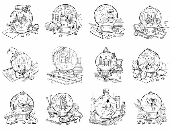 Раскраски Стикеры Гарри Поттер