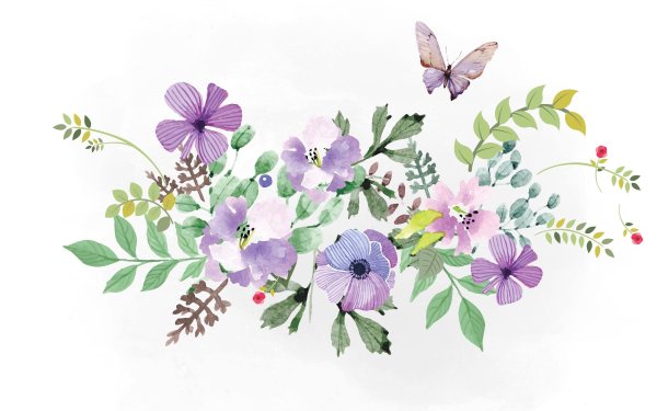 Цветочки акварелью на белом фоне