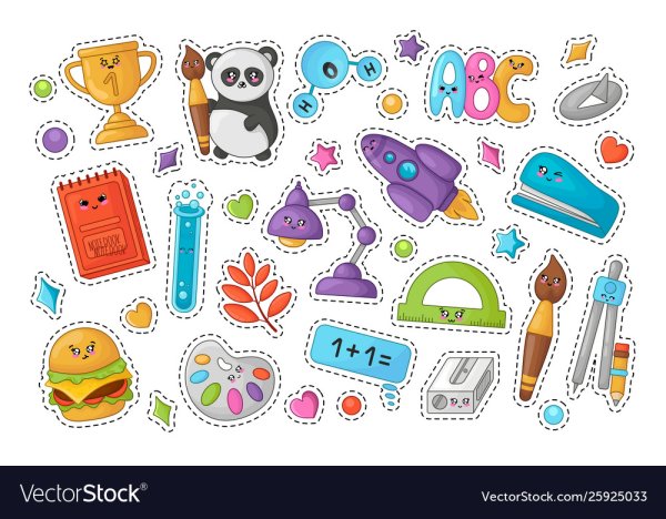 Кавайные наклейки школа