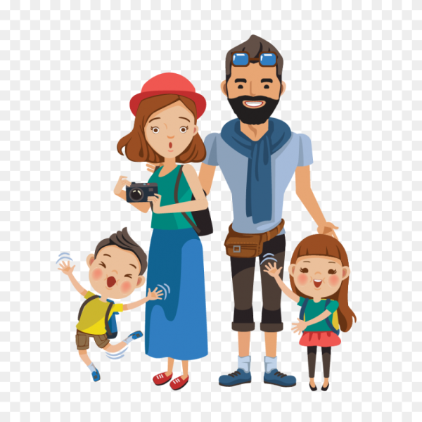 Семья туристов на белом фоне