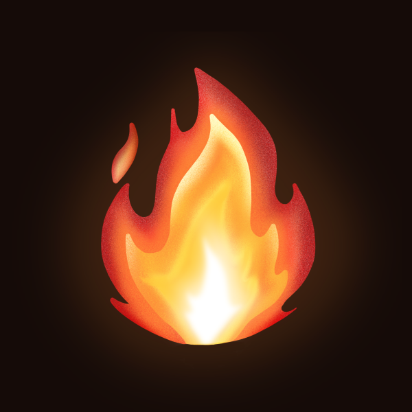 Смайлик огонь на черном фоне