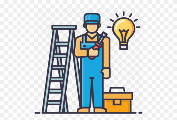 Электромонтер на белом фоне