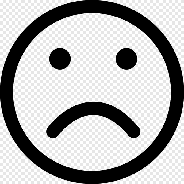 Грустный смайлик на прозрачном фоне черно белый