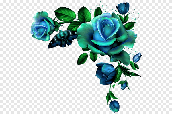 Голубые розы орнамент на прозрачном фоне