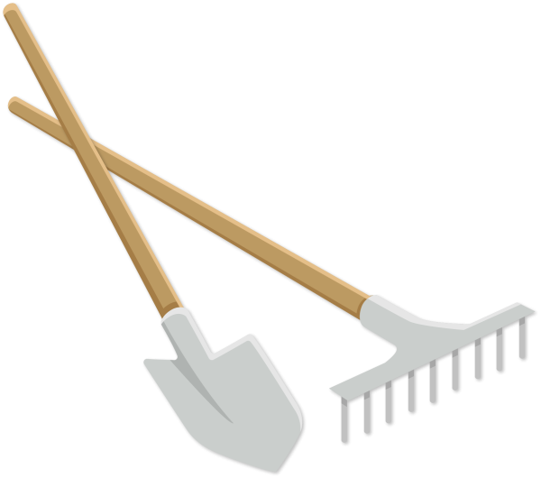 Грабли и лопаты без фона