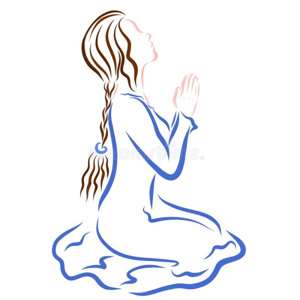 Женщина молится на коленях рисунок