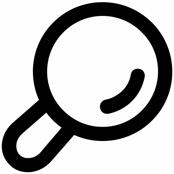 Значок лупы чб белый контур