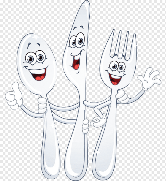 Ложка и вилку мультяшная на белом