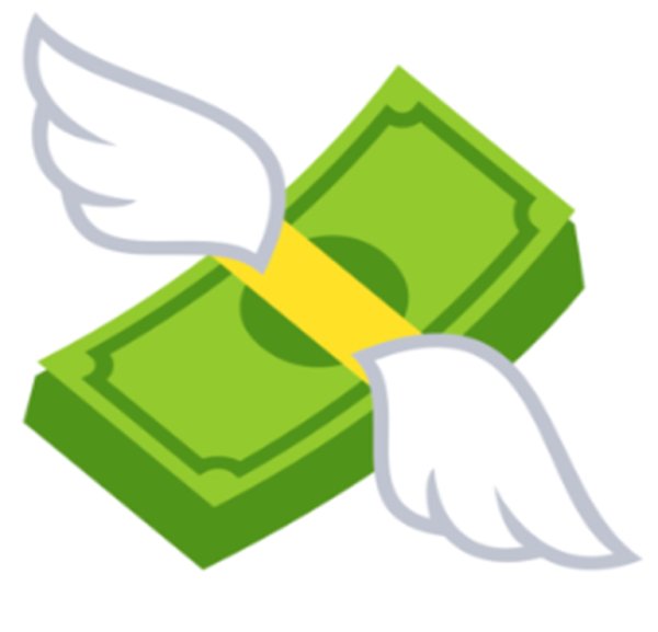 Смайлик деньги с крыльями