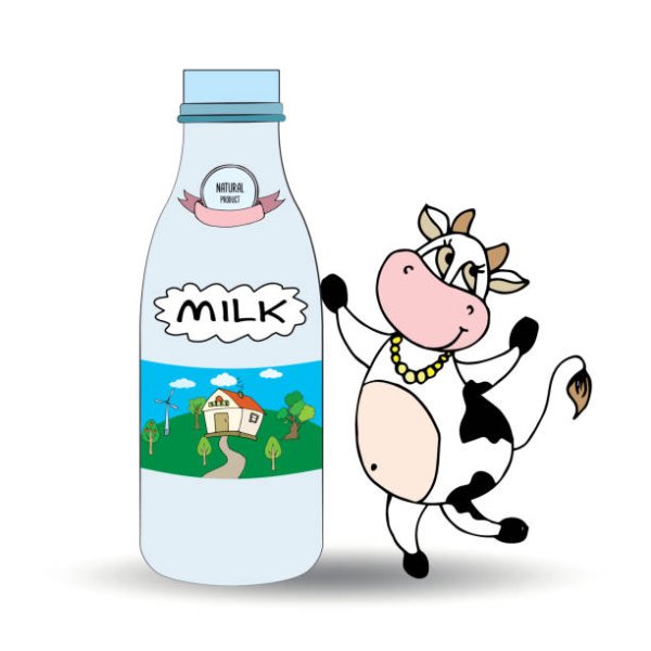 Корова с бутылкой молока