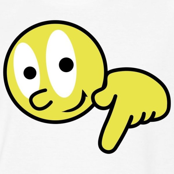 Смайлик показывает вниз пальцем