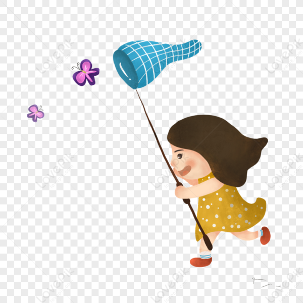 Девочка ловит сачком