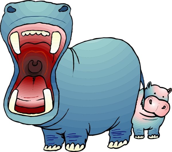Бегемотик сидит мультяшный