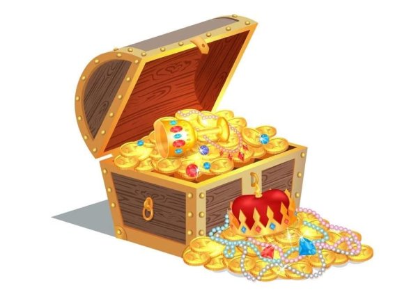 Открытый сундук с сокровищами