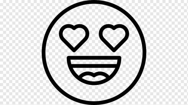 Смайлик с сердечками в глазах черно белый