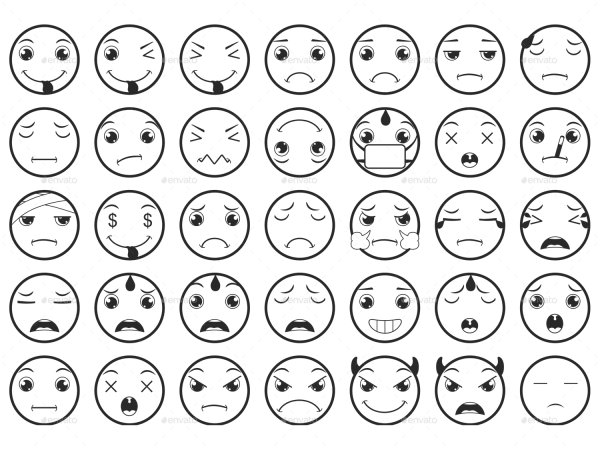 Стикеры смайлы черно белые