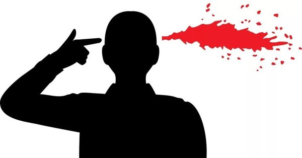 Человек стреляет себе в голову