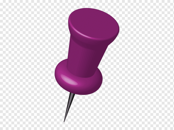 Розовая канцелярская кнопка на прозрачном фоне