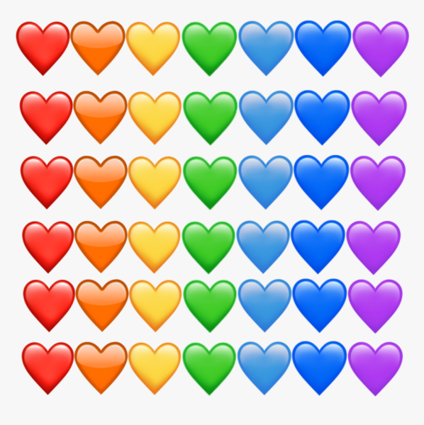 Много разноцветных сердечек