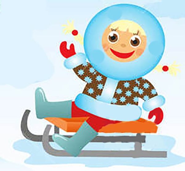 Кататься на санках на белом фоне