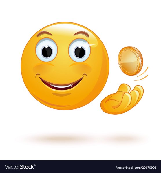 Смайлик с монетой в руках