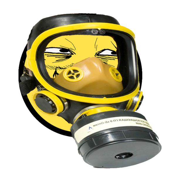 В противогазе военный логотип
