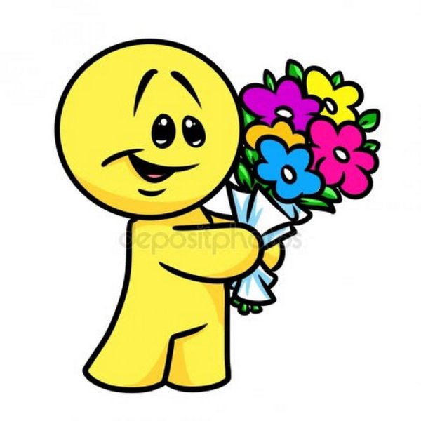 Смайлик с букетом цветов