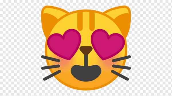 Смайлик кот с сердечками в глазах