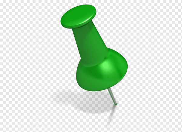 Зеленая канцелярская кнопка на прозрачном фоне